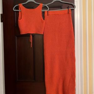 BRAND NEW NWT Bobbles & Lace Orange Crochet Skirt Set. Top Reversible.
